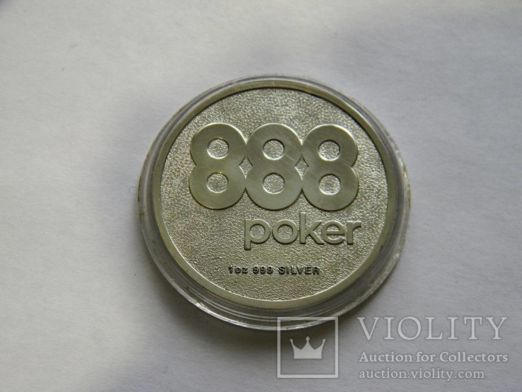 Серебряный Жетон POKER 888 "На удачу", Серебро 999 пробы.  31,1 грамма. (1oz), фото №7