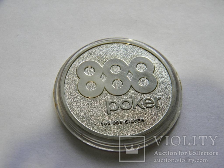 Серебряный Жетон POKER 888 "На удачу", Серебро 999 пробы.  31,1 грамма. (1oz), фото №8