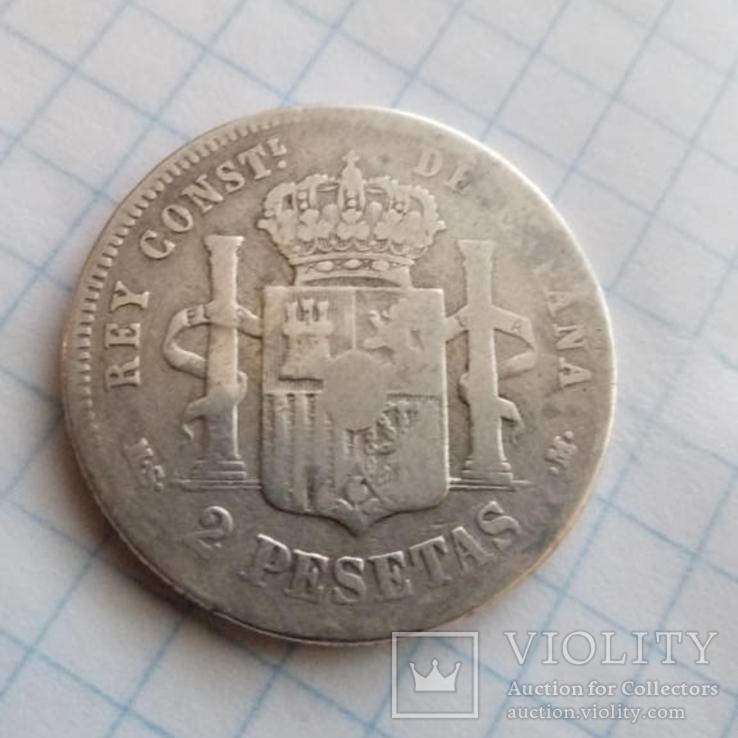Испания 2 песеты 1884 серебро, фото №6