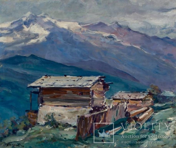 Картина "Альпийский пейзаж", масло. Д. Тархов, 1938 г., фото №2