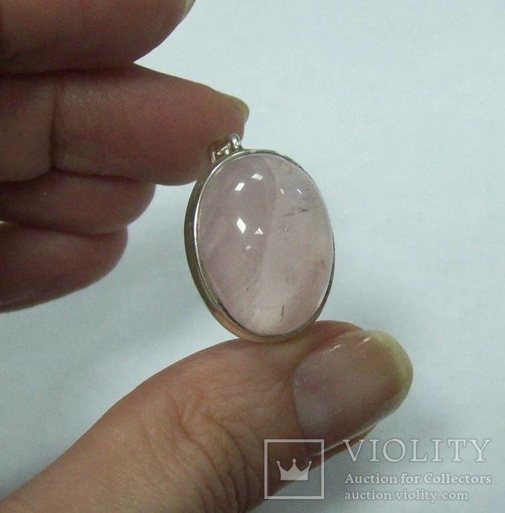 Комплект, серьги и кольцо с розовым кварцем. Розовый кварц в серебре., фото №7