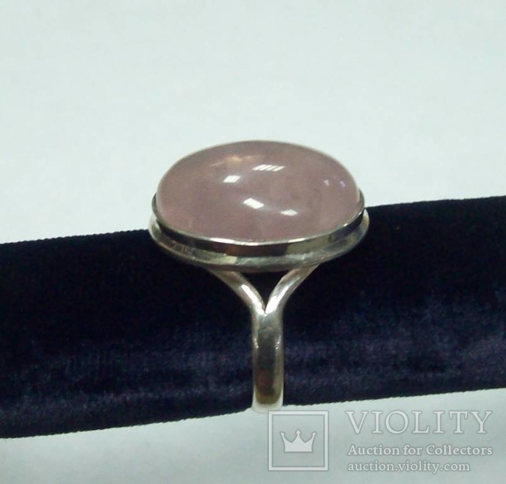 Комплект, серьги и кольцо с розовым кварцем. Розовый кварц в серебре., фото №9