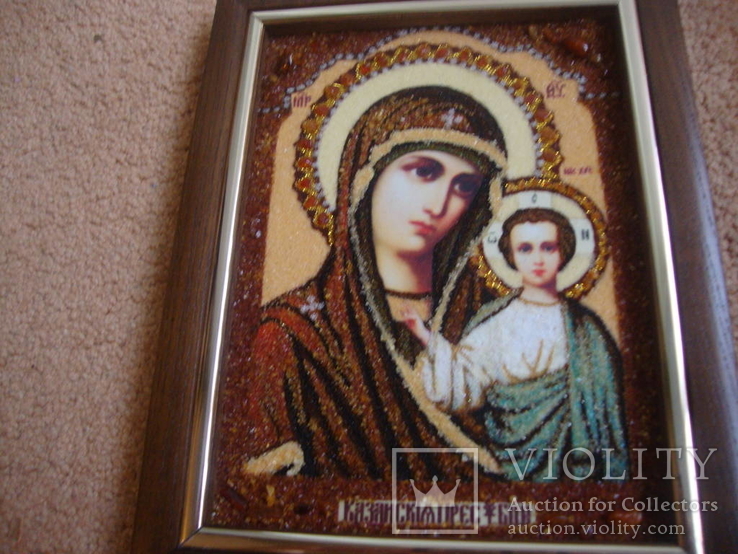 Казанская икона Божией Матери из янтаря, фото №5