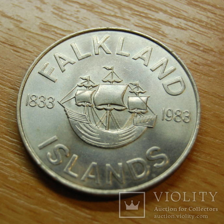 1833-1983 Фолкленды Falkland. 50 пенсов. Корабль. Флот, фото №2