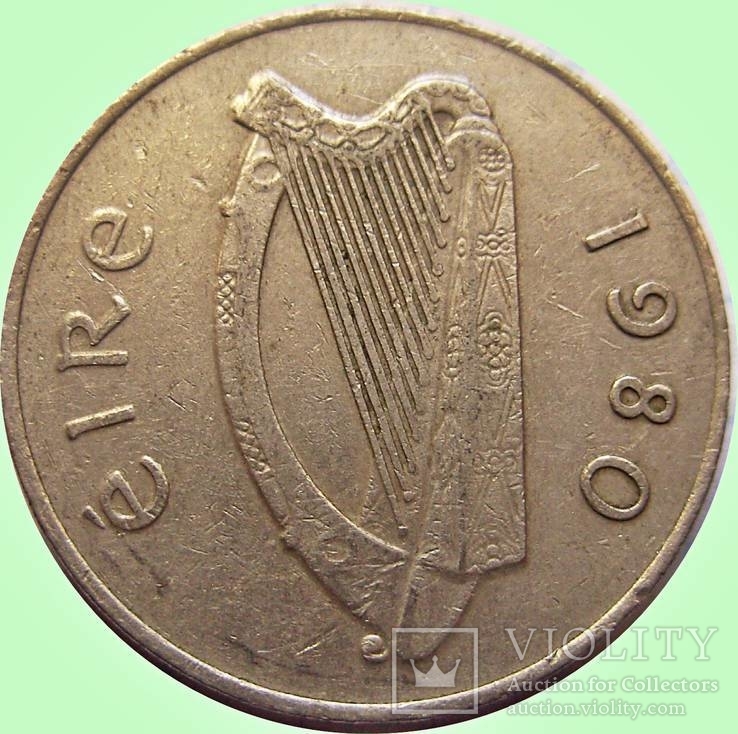 23.Ирландия 10 пенсов, 1980 год ,благородный лосось, фото №3