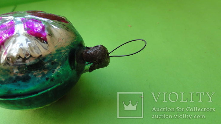 Елочная игрушка СССР шар плоский цветок рельефный рисунок к13, фото №6
