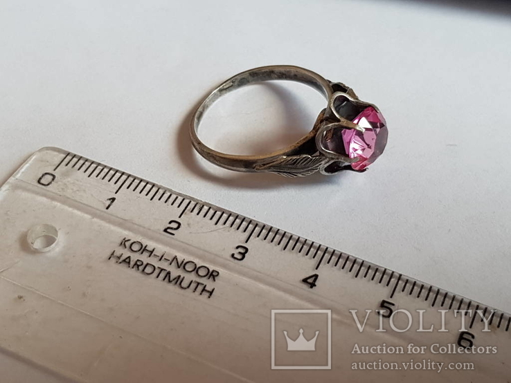 Советское кольцо серебро 875 проба, розовый камень. Размер 20.