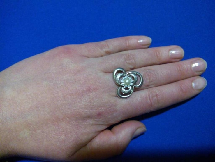 Серебряный перстень с культивированным жемчугом, фото №8