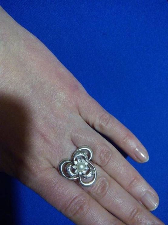 Серебряный перстень с культивированным жемчугом, фото №9