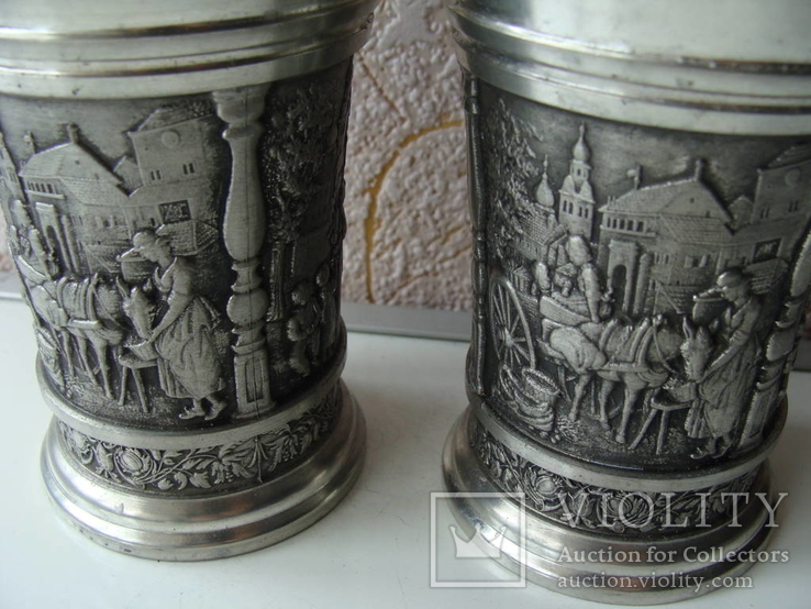 Кувшин ваза сосуд + 2 стакана стопки рюмки. Клеймо Artina SKS 95% Zinn., фото №24