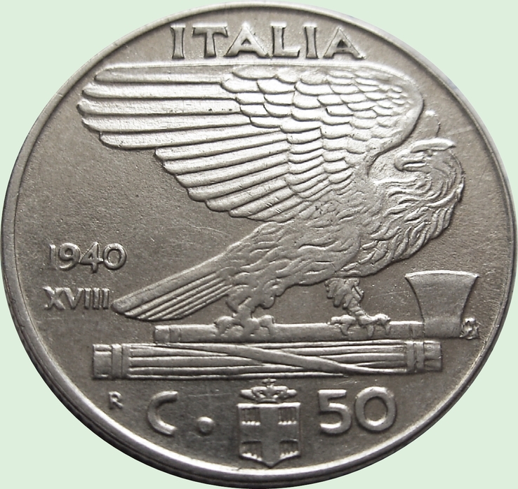 117.Италия 50 чентезимо, 1940 г, Магнетик