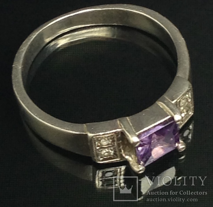 Кольцо, цирконы, фиолетовый камень, фото №2