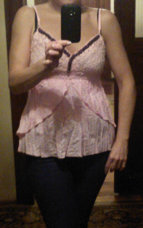 Майка-туника-блузка с деревянными бусами розовая рр С, фото №3