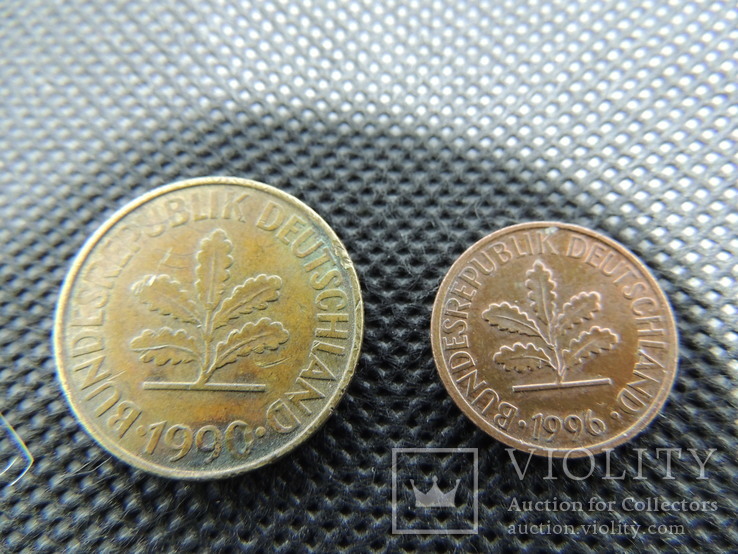 Германия 2 монеты цена за обе 10 и 1 пфенниг 1990 и 1996 года, фото №5