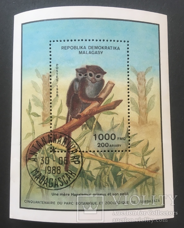 Фауна, Млекопитающие, Мадагаскар, 1988 г., блок гашенный