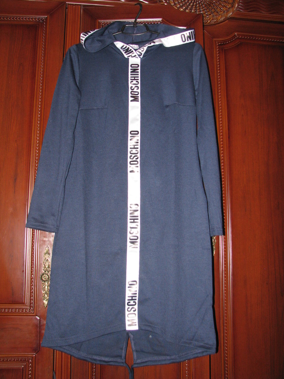 Платье в спортивном стиле с капюшоном темно-синее рр с, фото №2