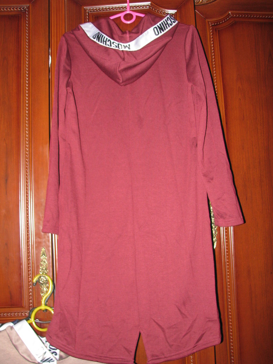 Платье в спортивном стиле с капюшоном цвет марсала (бордо) рр С, фото №4