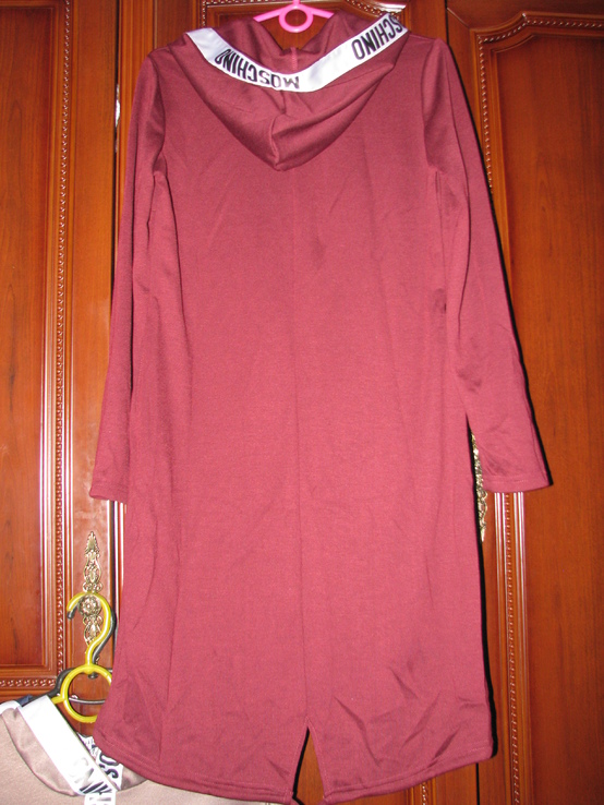 Платье в спортивном стиле с капюшоном цвет марсала (бордо) рр М, фото №5