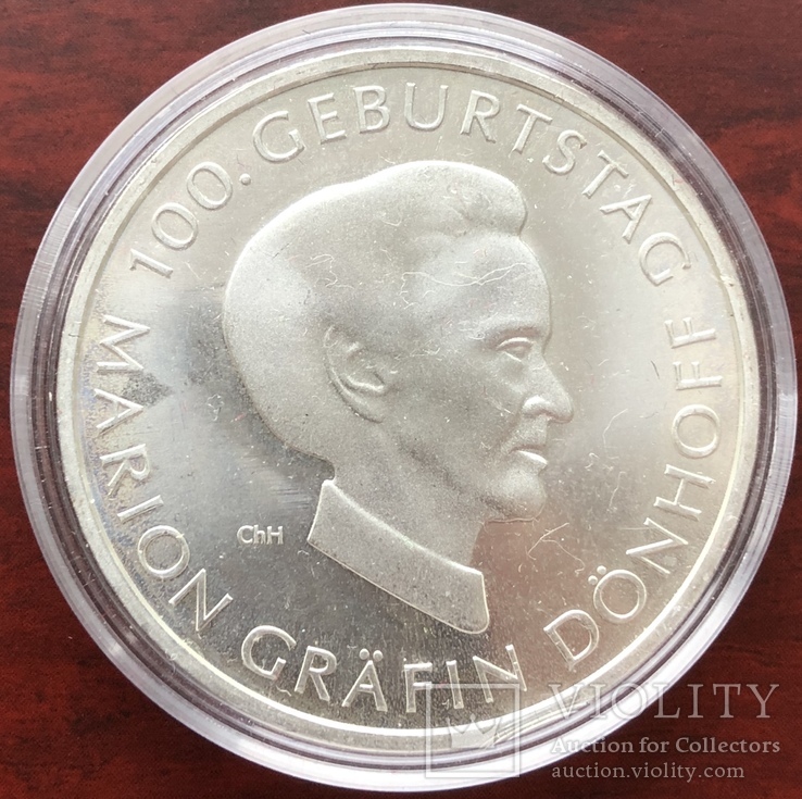 10 евро 2009 Германия, 100 лет со дня рождения графини Марион Дёнхофф, серебро, фото №2