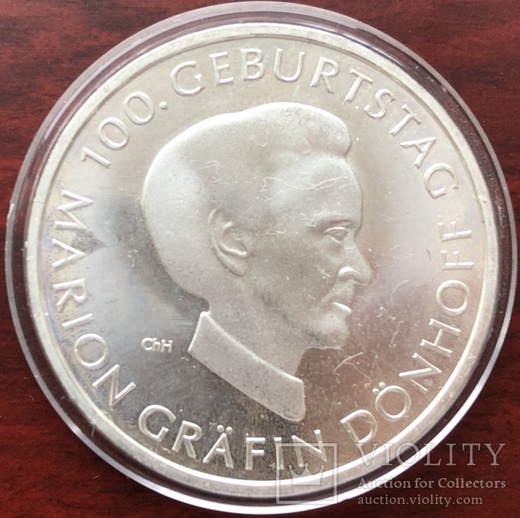 10 евро 2009 Германия, 100 лет со дня рождения графини Марион Дёнхофф, серебро, фото №4