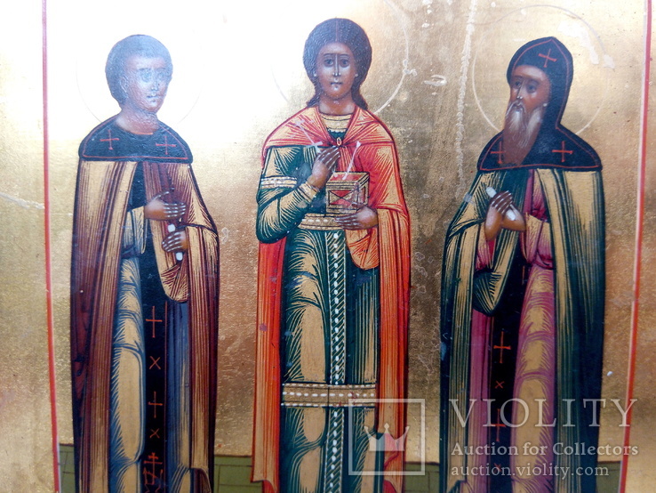 Икона Святой Пантелеймон с предстоящими, фото №5