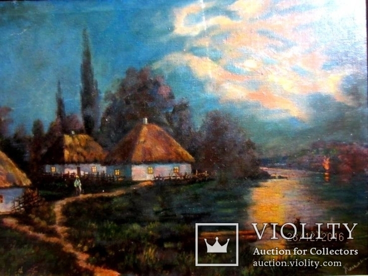 Старая картина "Сельский пейзаж" Поляков, фото №3
