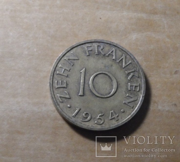 Саарленд 1954 год монета 10 франков Германия, фото №2