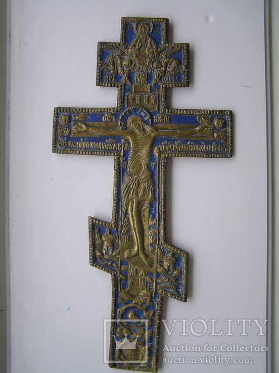 Большой бронзовый крест эмаль 34*17,5 см