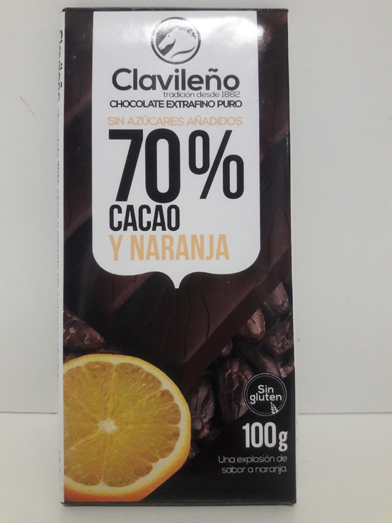 Шоколад Черный CLAVILENO апельсин 70% сасао , без сахара 100г, фото №2