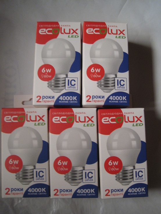 LED лампа  6W Е27 4000K EcoLux ,,Шарик,,в лоте 5 лампочек №3, photo number 2