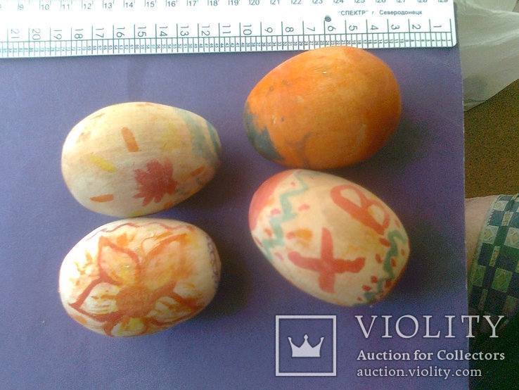 Четыре деревянных пасхальных яйца (детвора немного "разукрасила" акварелью-можно смыть, фото №2