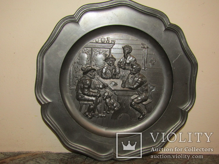 Тарелка настенная антикварная олово клеймо Германия, фото №2