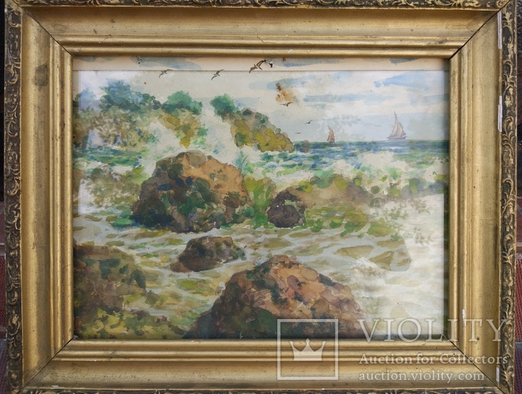 Одесса, С.Думенко" морской пейзаж", бумага,акварель, 30*40 см без рамы, фото №2