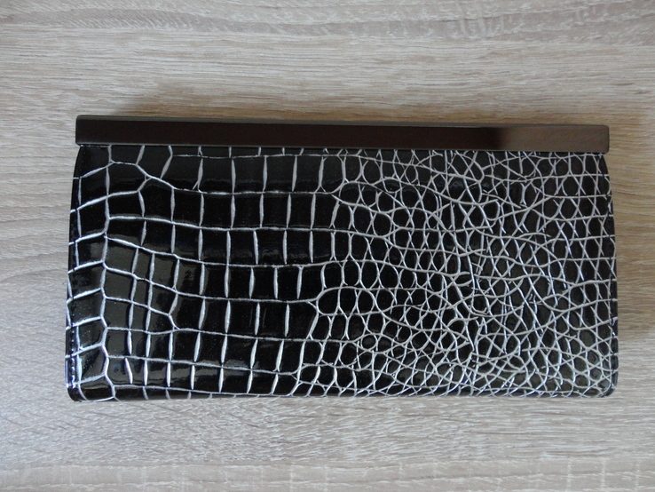 Женский кожаный кошелек HASSION черный (с глянцевым покрытием), фото №3