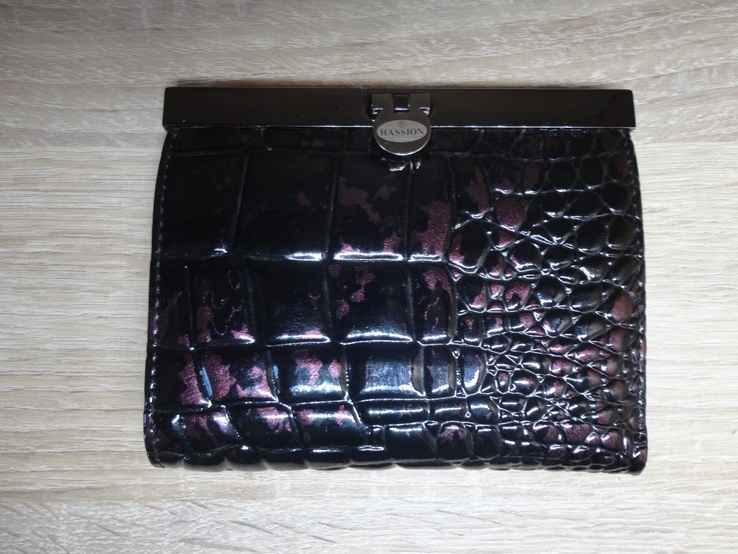 Женский кожаный кошелек HASSION (черно-сиреневый), фото №2