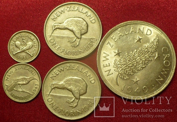 5 серебряных монет Новой Зеландии 1934-1949 г, фото №2
