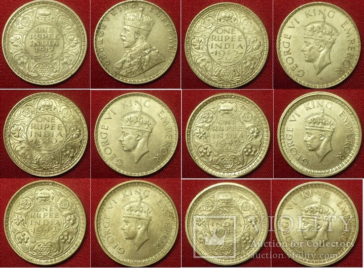 23 монеты из серебра Британская Индия 1912-1945 г, фото №2