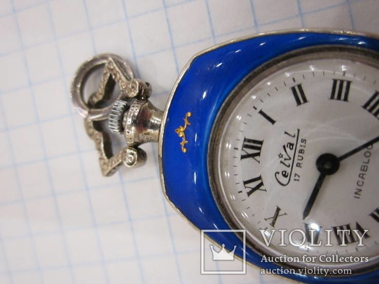 Часы Швейцария Celval серебро 925пр.+эмаль +вставки золотол на ходу, фото №2