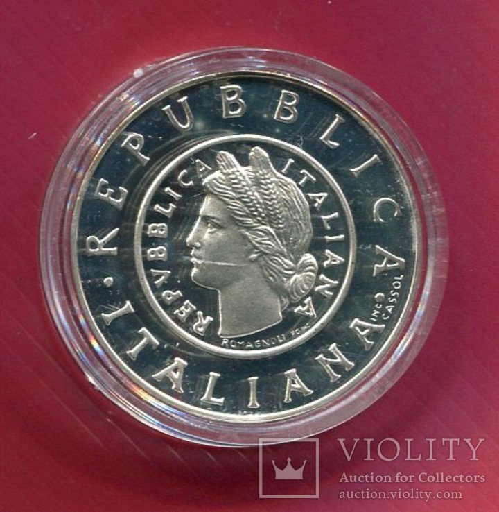 Италия 1 лира 2001 ПРУФ серебро Монета 1946, фото №2