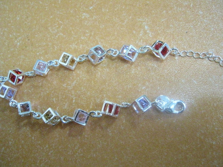Посріблений браслет куби з кольоровими церконами, фото №3