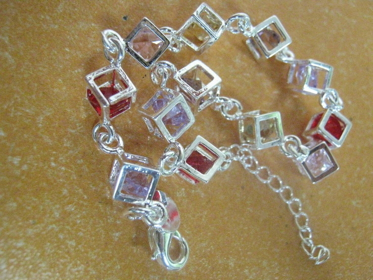 Посріблений браслет куби з кольоровими церконами, photo number 5