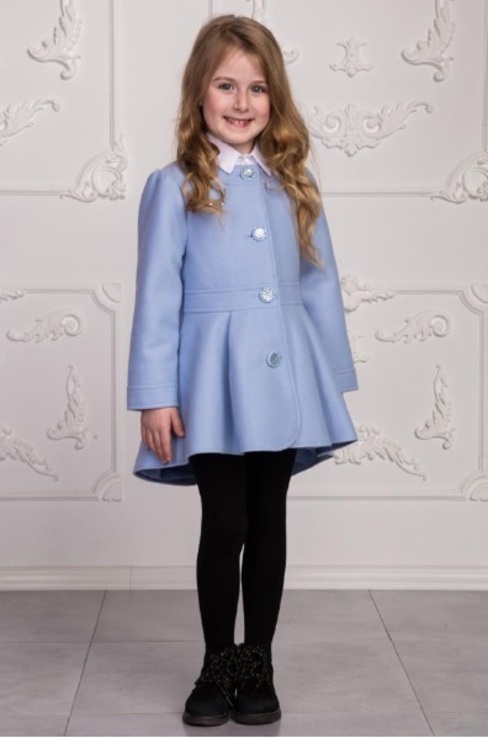 Демисезонное пальто для девочек из кашемира, голубое, рост 104, фото №2