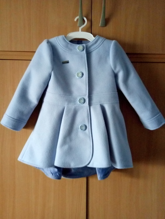 Демисезонное пальто для девочек из кашемира, голубое, рост 104, фото №3