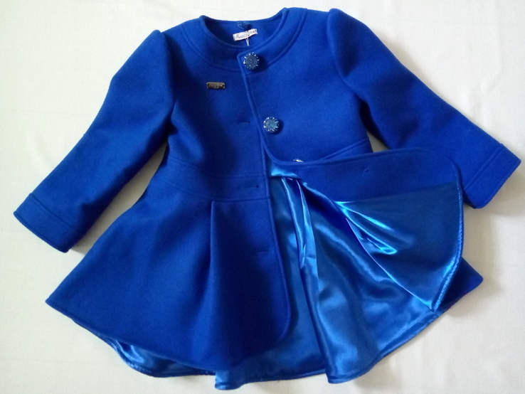 Демисезонное пальто для девочек из кашемира, электрик, рост 104, фото №5