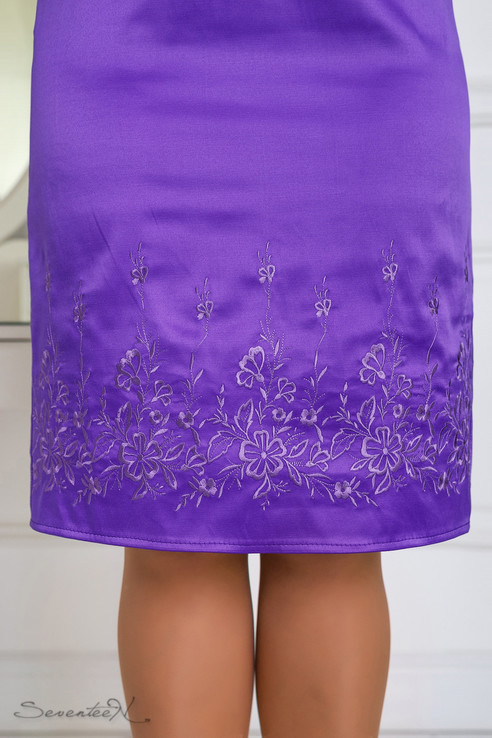Женское атласное платье, 54 р, с вышивкой, фиолетовое, фото №5