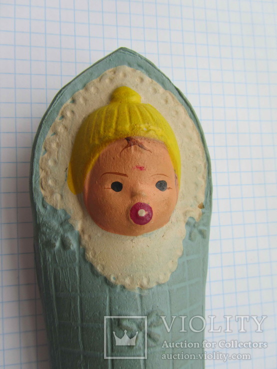 Младенец новорожденный запеленованный СССР резиновая игрушка, фото №3