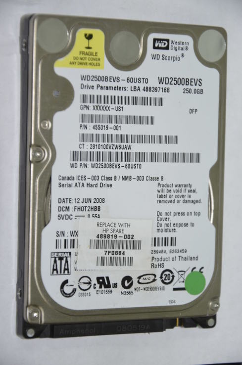 Жесткий диск 2.5 SATA 250GB WD2500BEVS, фото №2