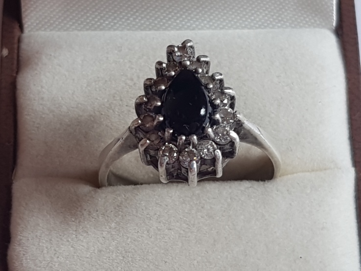 Кольцо 925 проба серебро, черный камень.  Размер 20, фото №4