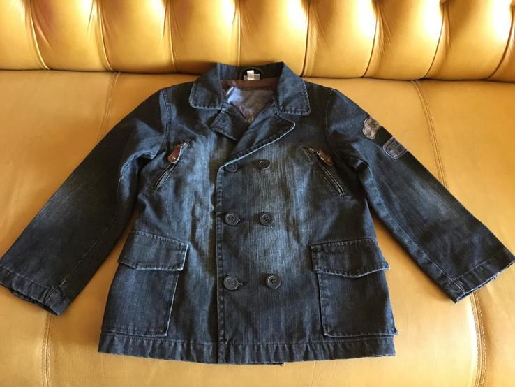 Двубортная джинсовая куртка, новая, р.120см/7лет, фото №2