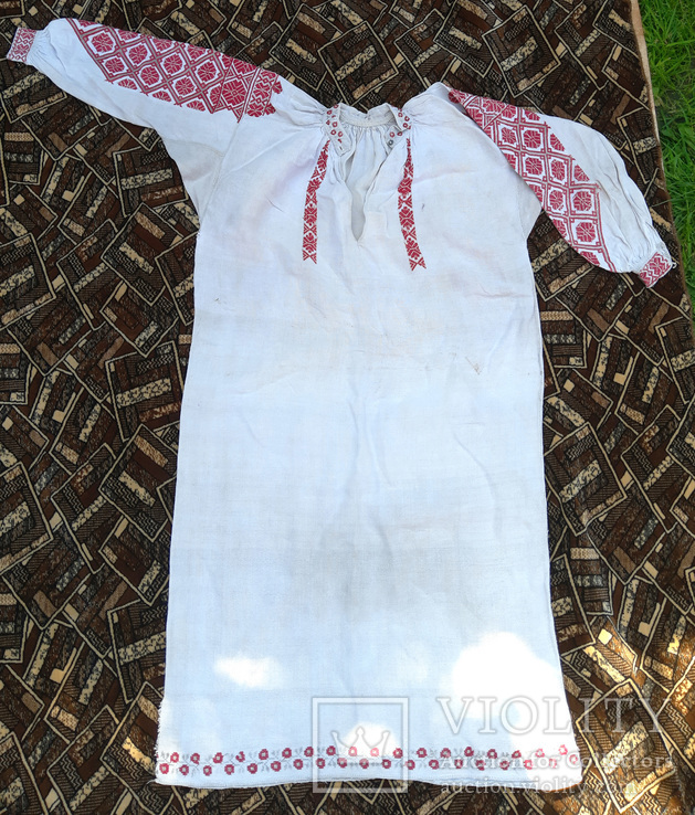 Старовинна поліська довга жіноча сорочка вишита хрестиком, фото №3